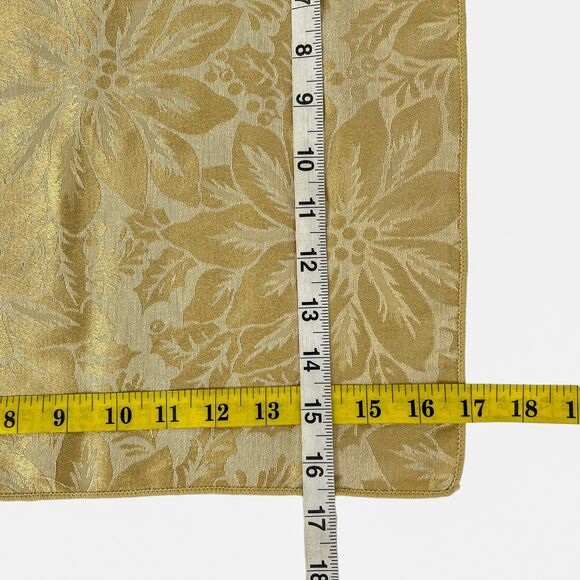 Damask Dinner Napkins Set 4 Gold Cloth Poinsettia Holiday Formal 17x17 Vintage - Picture 8 of 8